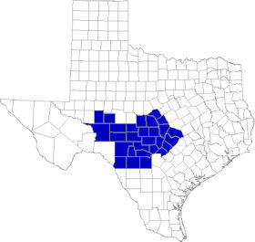 Map of Hill Country Region of Texas