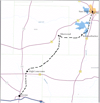 Probable Route of the Ozona - San Angelo Mail Route